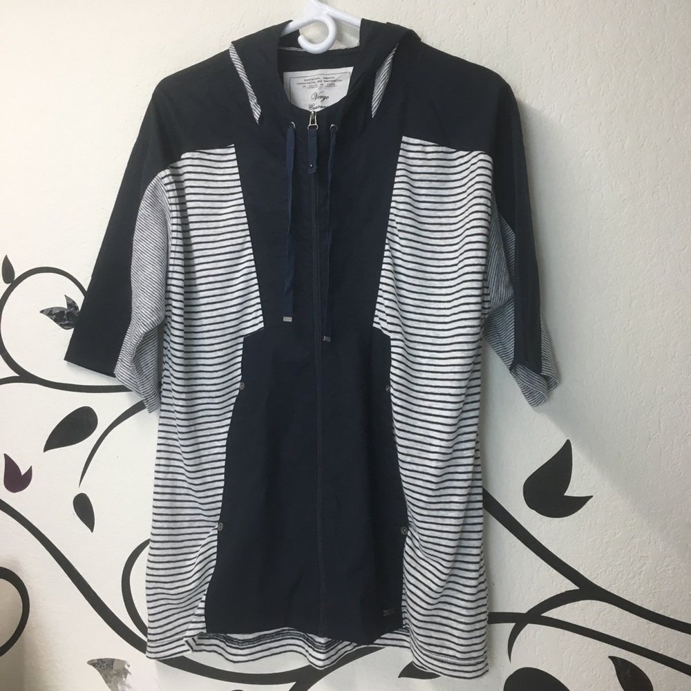 Anthro Cartonnier Fortune navy blue jacket/top with hood